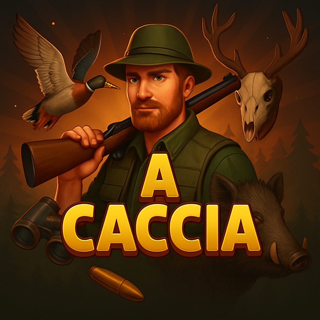 Hunter slot — rugged wilderness hunter with rifle amid autumn forest and tracking symbols
